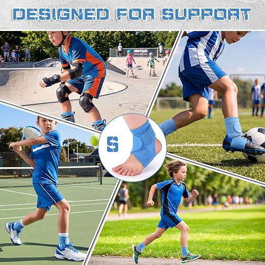 Honoson 2 Pcs Ankle Brace Kid Ankle Support Youth Neoprene Lace up Compression Sleeve Foot Brace Stabilizer with Adjustable Strap for Sport Sprained Plantar Fasciitis Achilles Tendonitis(Light Blue,S)