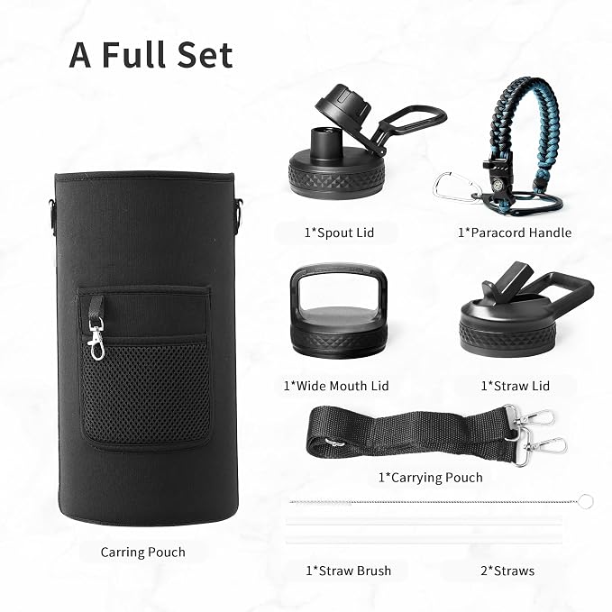 Trebo Water Bottle Insulation 87 oz, Vacuum Stainless Steel Water Jug (Keep Cold for 48 Hrs), LeakProof & Non-BPA, Water Flask with Paracord Handle & Straw Spout Lids, Indigo/Black | Large Stainless Steel Water Jug, Triple Wall Vacuum Copper Plated, Di...