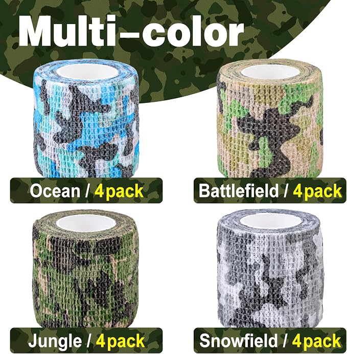 AZEN 16 Pack Camo Self Adhesive Bandage Wrap, 2" X 5 Yards Elastic Cohesive Bandage Wrap, Athletic Tape, Vet Wrap, Ankle Tape, Tattoo Tape Wrap (Camo)