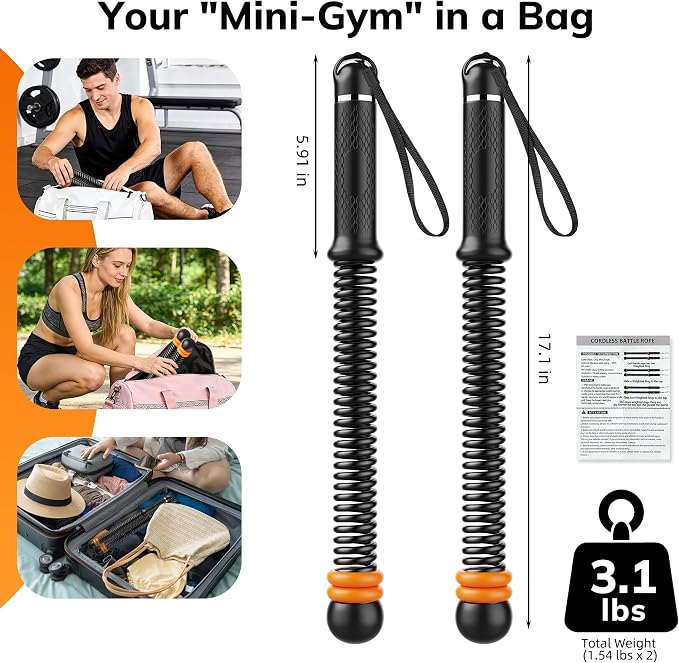 Upgrade Weighted Ropeless Battle Ropes, Adjustable Cordless Battle Rope – Portable Battle Ropes for Home Gym Workout, HIIT & Cardio Full Body Training Exercise Rope for Strength Training Men & Women