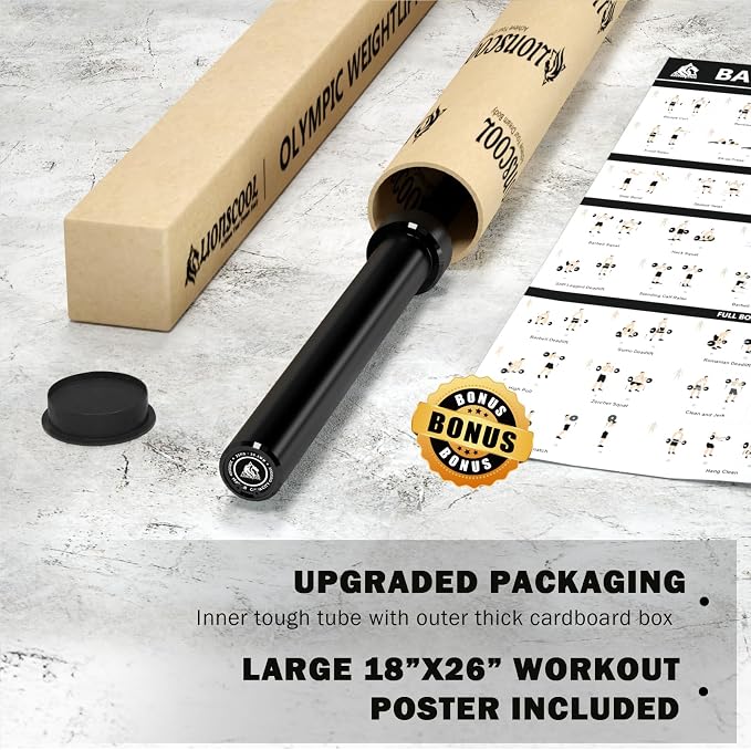 LIONSCOOL 7FT Olympic Barbell 2” Bar for Strength Training Weightlifting | 700/1000/1500lbs Weight Capacity, 2-Inch 40/45lbs Black, Silver, Red, Chrome Power Lifting, Squat, Deadlift, Presses, Row Bar