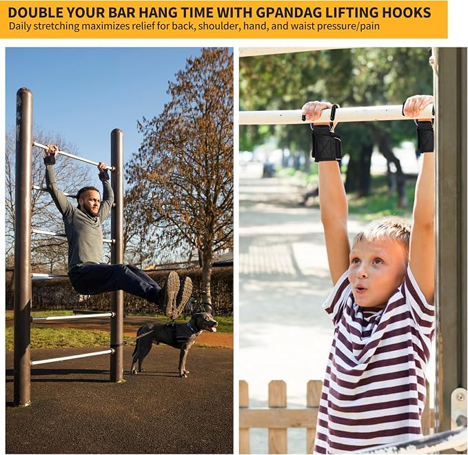 GPANDAG Weight Lifting Hooks for Men and Women (Pair) | 330 LB Heavy Duty Gym Lifting Wrist Strap Hook for Deadlifts, Pull-Ups, Strength Training, 0.4inch Grip Weightlifting Hooks