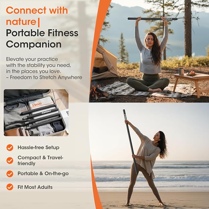 Yoga Stick, Upgraded 5ft Sturdy Steel Mobility Stick, Adjustable Exercise Equipment for Stretching, Flexibility & Balance, Physical Therapy & Posture Correction, Shoulder & Back Relaxation