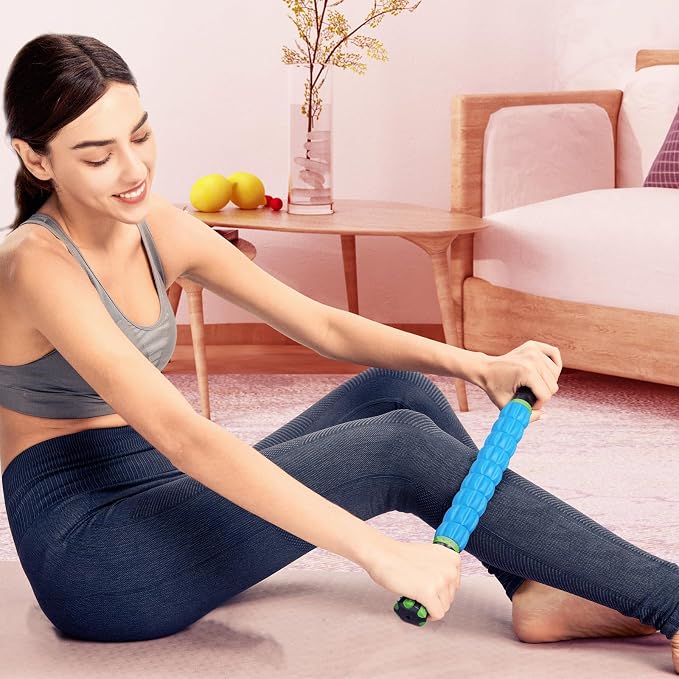 YANSYI Professional 9-Roller Deep Tissue Massage Stick - Portable Muscle Recovery Roller for Athletes, Relieves Post-Workout Soreness & Leg/Back Pain - Portable Physio Tool (Blue 2)