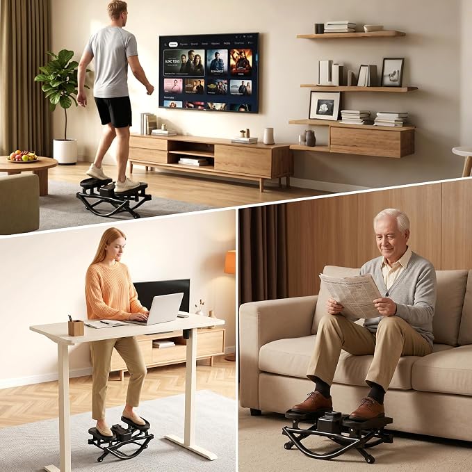 Rock Stepper for Home Exercise, Side-to-Side Mini Stepper with Bands, Low-Impact Cardio for Glutes Legs Core, Quiet LCD Fitness Machine