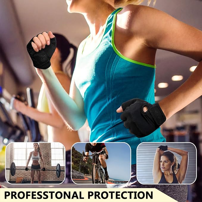 Workout Gloves for Women Men, Weight Lifting Gloves Padded, Full Palm Grip | Gym Grip Gloves for Weightlifting, Rowing, Exercise, Cycling, Dumbbells, Kettlebells, Home Work Out Equipment, Half-finger