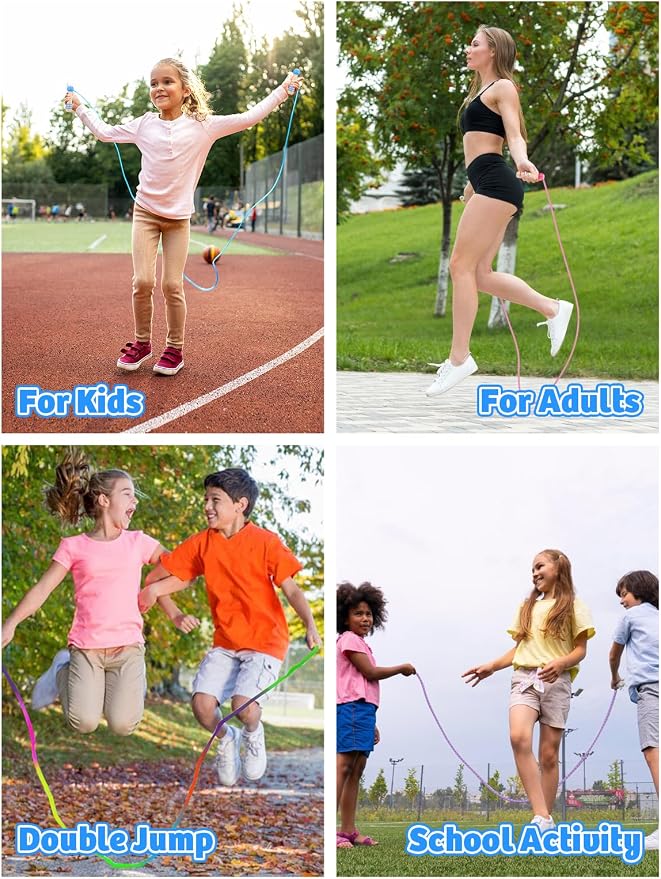Jump Rope for Kids, Lorvain Adjustable Skipping Rope | Kids Jump Ropes with Wooden Handle for Girls Boys, Weighted Jumping Ropes for Fitness Workout Exercise Outdoor Fun Activity