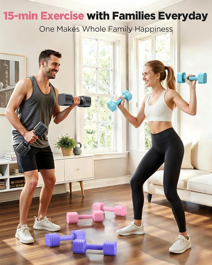FEIERDUN DB3 5-in-1 Adjustable Dumbbell Set, 6LB/10LB Pair Adjustable Weights for Women at Home, Dual Locking Stable Hand Weights with TPU Soft Handle, Home Gym, Rehab, Pilates, Yoga, Strength Training