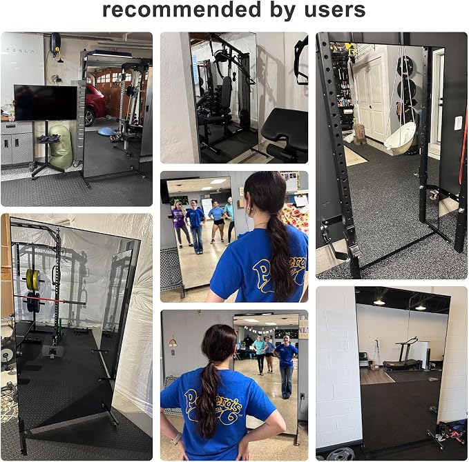75" x 32" Full Length Floor Mirror, Lockable Wheels for Easy Moving & No Wobble, Shatter‑Resistant Glass for Worry‑Free Practice, Ideal for Home Dance, Yoga & Gym, Black Metal Frame
