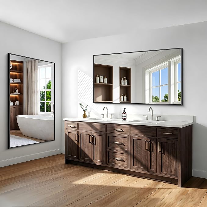 60"x36" Bathroom Mirror for Over Sink, Large Black Rectangle Mirrors for Wall, Black Framed Rectangular Mirror for Living Room Bedroom Bathroom, Hangs Horizontally or Vertically