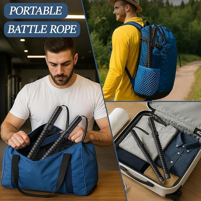 Ropeless Battle Ropes for Exercise Workout Rope, Portable Workout for Home Gym, Exercise Battle Ropes for HIIT Workouts, Low-Impact Cardio Training (2 Ropes with Bag)