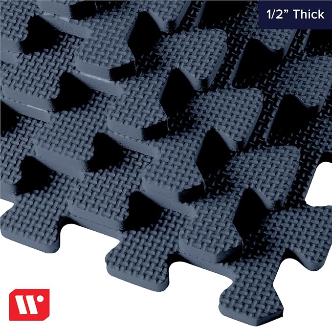 We Sell Mats 1/2" Thick Multipurpose EVA Foam Exercise Floor Mat, Interlocking Tiles, Anti-Fatigue for Home or Gym, 24 in x 24 in, 25 Tiles, Navy