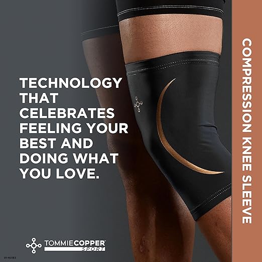 Tommie Copper Knee Compression Sleeve, 15-20 mmHg, Copper (Black L/XL) | 15-20 mmHg Graduated Compression | 4D Stretch