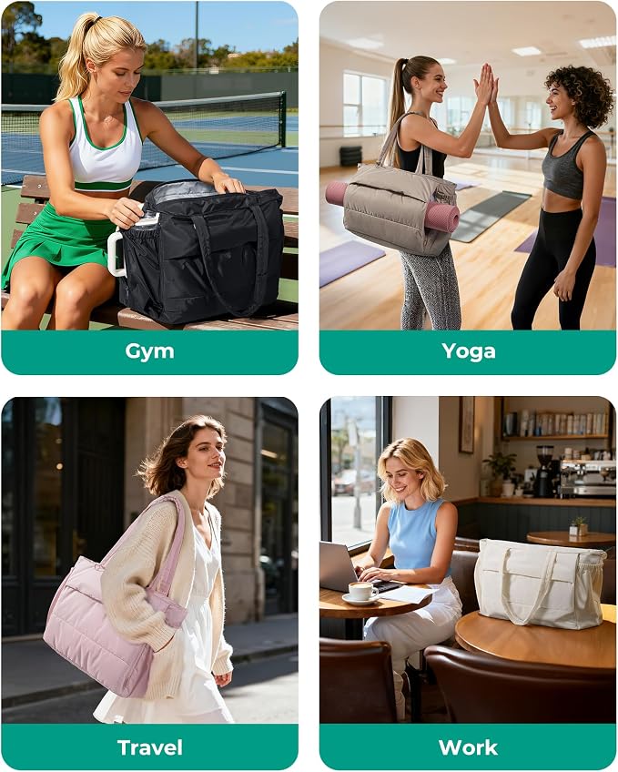 BAGSMART Yoga Pilates Tote Bag for Women with Knotted Handle, Gym Bag | 23L lightweight & waterproof shoulder sling bag, gym bag with yoga mat holder, for 15.6'' Laptop, ideal for work travel