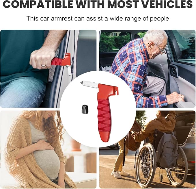 2 Pack Car Handle Assist for Elderly, Auto Cane Portable Vehicle Support Handle 3 in 1 Multifunctional Standing Mobility Aid Tool for Elderly, Car Strap with Nylon Band (Red)