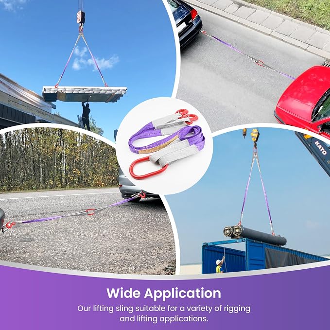 Lifting Slings Straps with Hooks - 3.3 FT, 4409LB Pounds Capacity, Polyester Bridle Sling, Heavy Duty Two Leg Rigging Strap for Engines, Cranes, Hoists, Truck, Purple