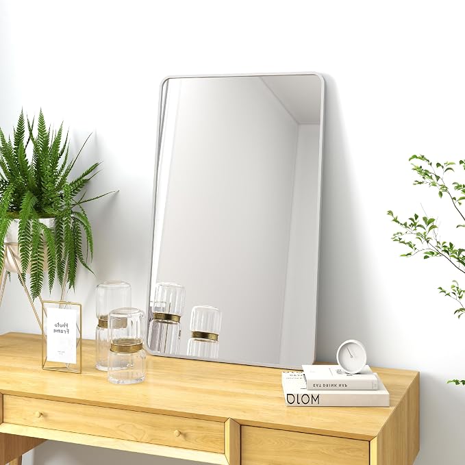 SCWF-GZ 20x30 Rectangle Mirror Full Length Wall Mounted Hanging or Against Wall Metal Frame Dressing Make-up Mirrors for Entryway Bedroom Bathroom Living Room 20 30 inch Silver