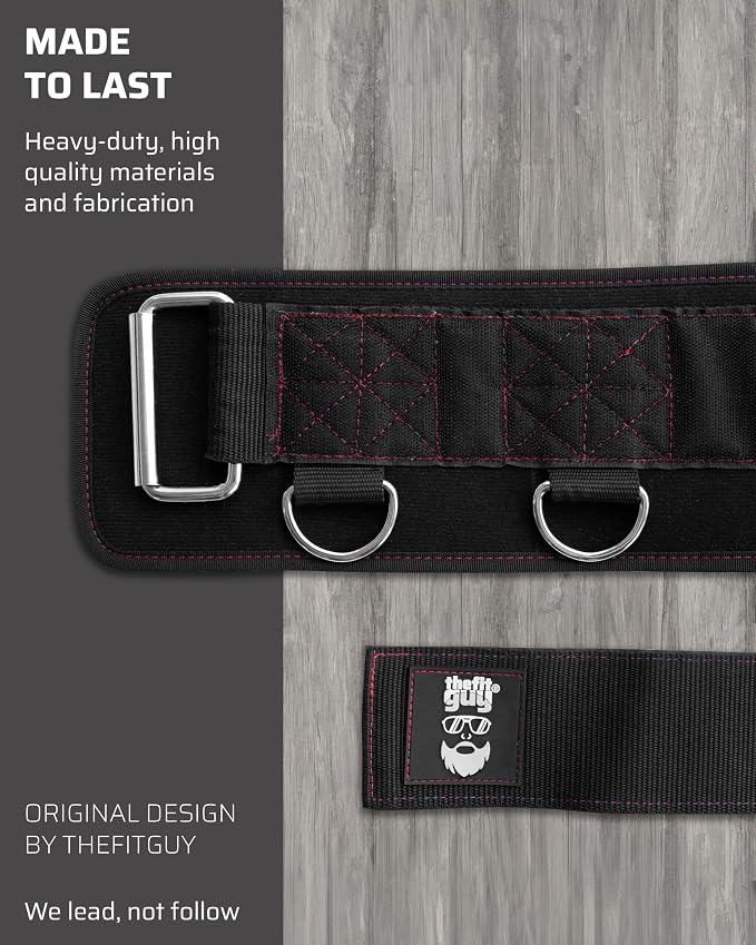THEFITGUY Original Multi-Attachment Belt for Cable Squats & Hip Thrusts | 5 D-ring points, 2 straps (40in/27in), hook-and-loop closure, fits a 32-52in waist for glute and quad work