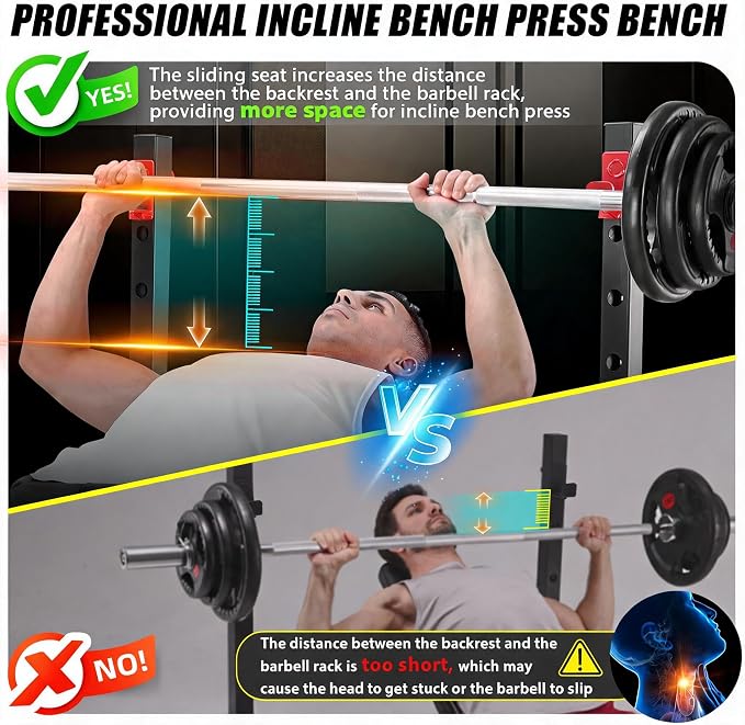 OPPSDECOR Adjustable Olympic Weight Bench with Rack & Leg Curl Sliding Seat | Fits Up to 6'4" 900LBS Heavy Duty Foldable Bench Press Set for Home Gym Flat Incline Decline Workout Bench for Tall People
