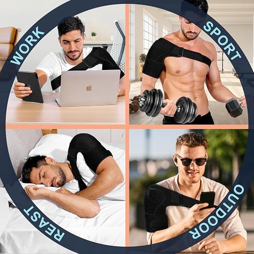 Shoulder Brace for Men and Women, Adjustable Shoulder Support Compression Sleeve for Torn Rotator Cuff Relief and Stability, Fits Right or Left,Arm Sling Shoulder for Daily Use and Recovery (2, Black)