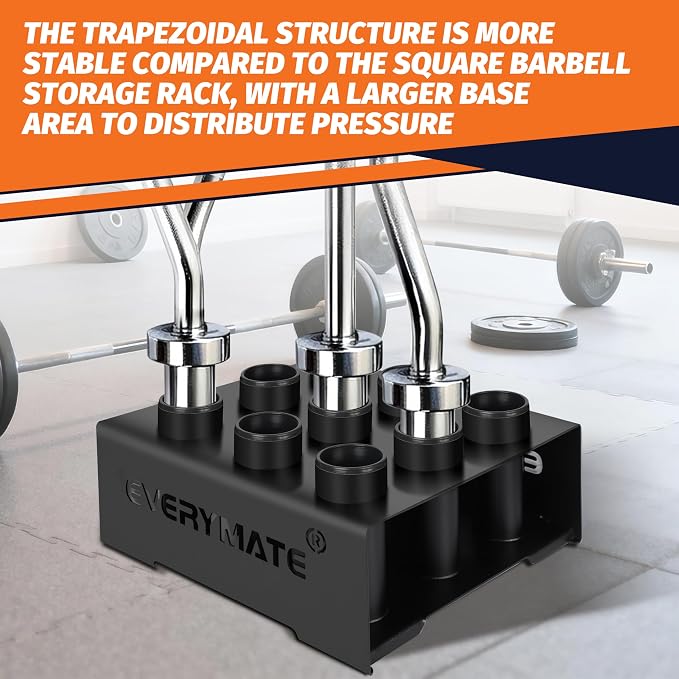 EVERYMATE Vertical Barbell Rack - Heavy-Duty Steel Organizer, Barbell Holder Floor Stand, Fits 2" Olympic Bars with Scratch-Resistant Inserts, Space-Saving for Home/Garage/Commercial Gym