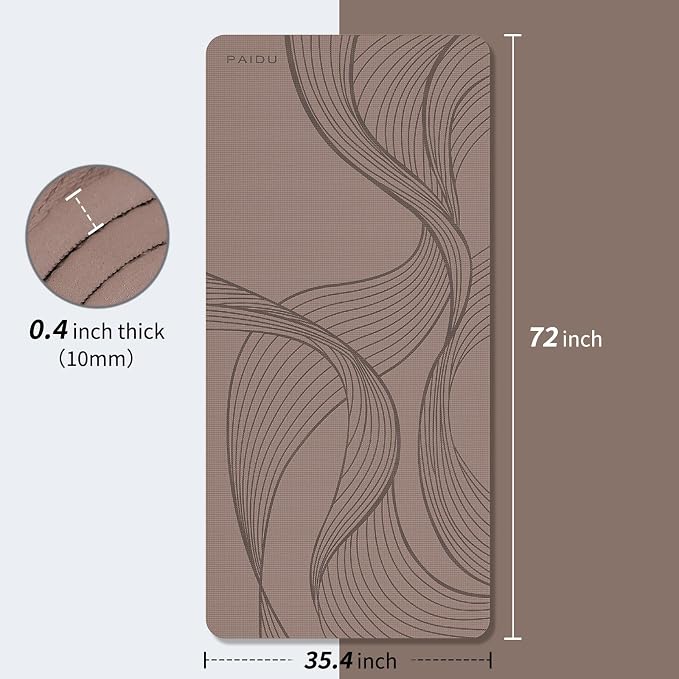 PAIDU Large Yoga Mat 72"x36"x10mm Non-Slip Exercise Mat for Home Gym Studio | Extra wide & thick non-slip yoga mat, works on all floors, ideal for stretching, yoga studio, gym and home workouts
