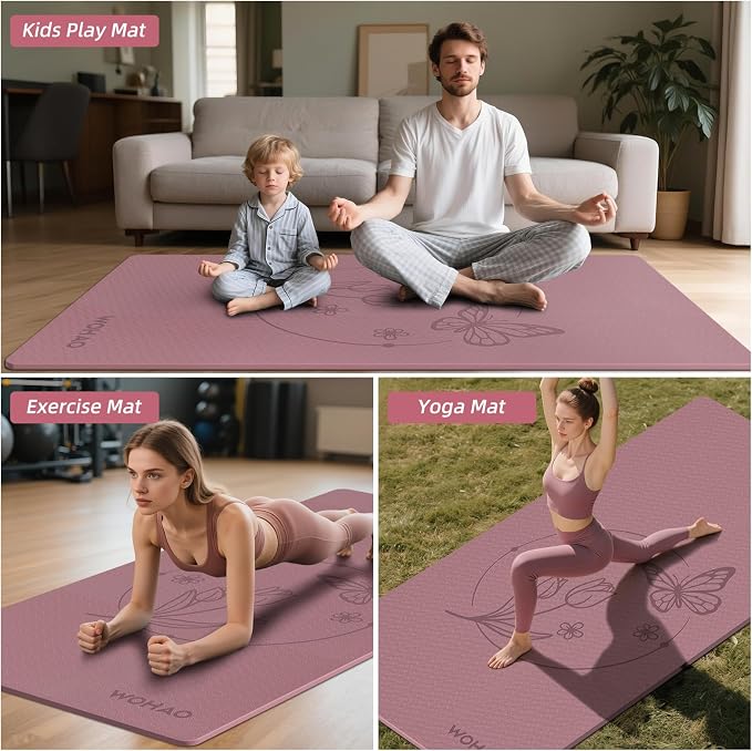 Large 76"x40"x0.4" Yoga Mat | Extra Width & Thick, Non-Slip Exercise Mat, Versatile for Stretching, Yoga Studio, Gym, Home & Indoor/Outdoor Workouts