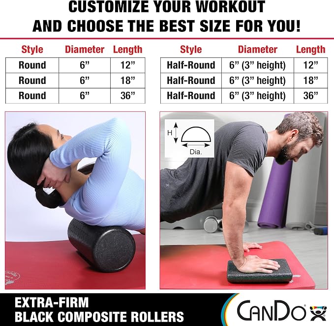 CanDo Black Composite High-Density Roller, Half-Round, 6"" X 36