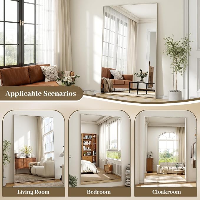 Easly Full Length Mirror with Stand 46"x76" Full Body Mirror Floor Mirror Standing Hanging or Leaning Wall, Wall Mirror with Stand Aluminum Alloy Frame for Living Room Bedroom Cloakroom,Silver