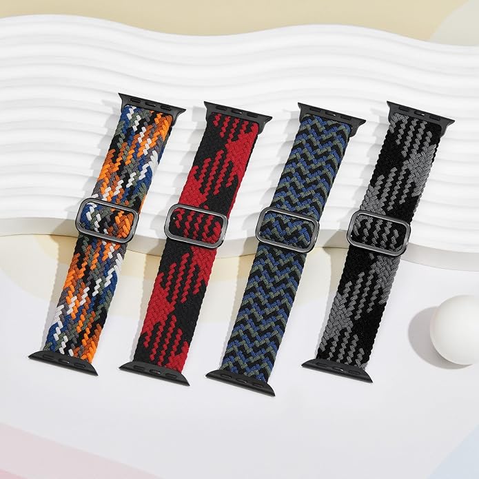 4 Pack Braided Stretchy Bands Compatible with Apple Watch 40mm 41mm 38mm 42mm 44mm 45mm 46mm 49mm Women Men, Breathable Nylon Elastic Daily Use Straps for iWatch Series 11/10 9 8 7 6 5 4 3 SE/Ultra 2