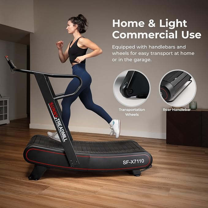 Sunny Health & Fitness Smart Curved Treadmill Ergonomic and No Speed Limit | Commercial Grade, Adjustable Magnetic Assistance, Unlimited Speed, SunnyFit App Connectivity, 330LB Capacity