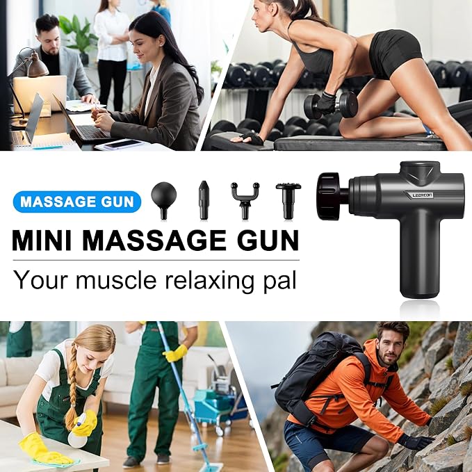 LEERCON Massage Gun with Heat, Deep Tissue Back Massager Gun Gifts for Men | Mini Percussion Massage Gun with 5 Heads and 6 Speeds 104 - 122°F, Ideal Gifts for Men Women Dad Mom Athletes, Black