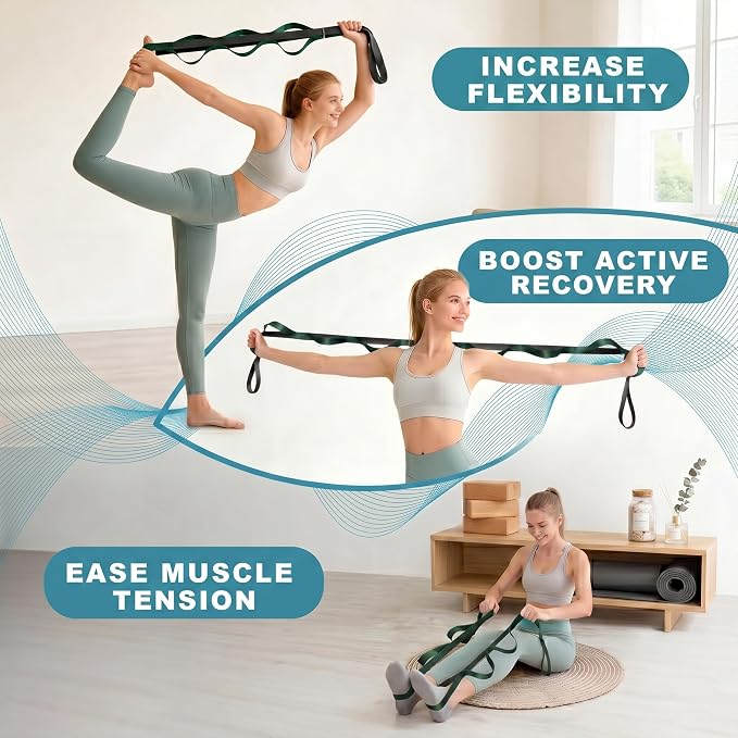 Acozycoo Stretching Strap with Loops for Physical Therapy,Yoga Strap for Stretching,Home Workout,Pilate & Flexibility Training,Non-Elastic Exercise Stretch Band for Hamstring,Leg Stretcher Belt,Flexibility Fascia