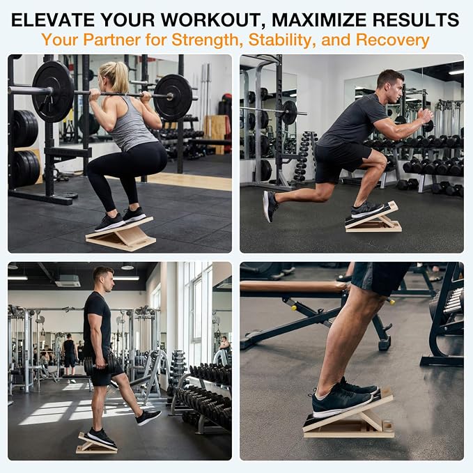 TEMI Slant Board for Calf-Stretching - Wooden Incline Wedge Stretcher for Squats, Foot & Ankle Mobility, Portable Fitness Equipment, Stretch & Rehab Kit