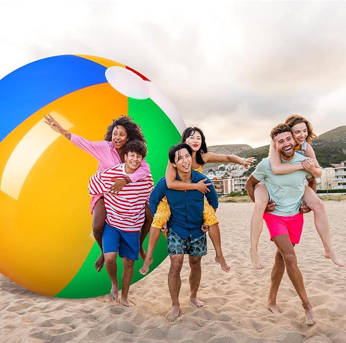 12 Foot Giant Inflatable Beach Ball, Large Beach Ball for Swimming Pool | Jumbo 12 ft Large Inflatable Beach Ball Pool Toy, Rainbow Colors for Swimming Pool Water Game, Kids Adults Outdoor Fun