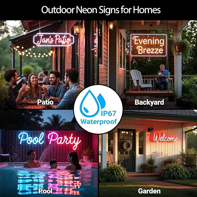 Large Outdoor Waterproof Neon Sign for Patio, Remote Custom Outdoor Led sign Waterproof IP67 for Wall Decor, Personalized Light up Sign for Patio Backyard Pool Business Salon Backdrop Party Restaurant