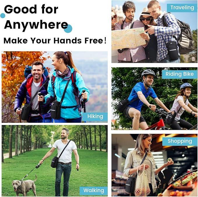 Nuovoware Water Bottle Carrier Bag, 40oz Bottle Pouch Holder, Adjustable Shoulder Hand Strap 2 Pocket Sling Neoprene Sleeve Sports Accessories for Hiking Travelling Camping, BlackCarbon