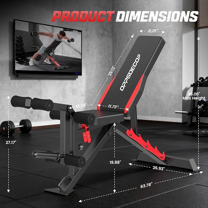 OPPSDECOR 1200LBS Weight Bench with Wide-Range Leg Extension & Curl (Full ROM), Adjustable Workout Bench Press with Wheels & Handle, Incline/Flat Weight Bench for Home Gym Strength Training