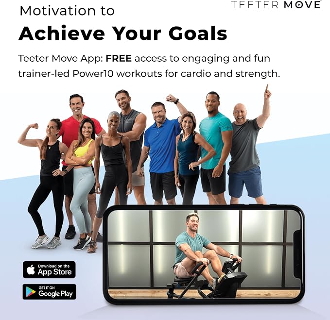 Teeter Power10 Rower with 2-Way Magnetic Resistance Elliptical Motion - Indoor Rowing Machine w/HRM Connectivity, Teeter Move App - Free Classes & Coaching