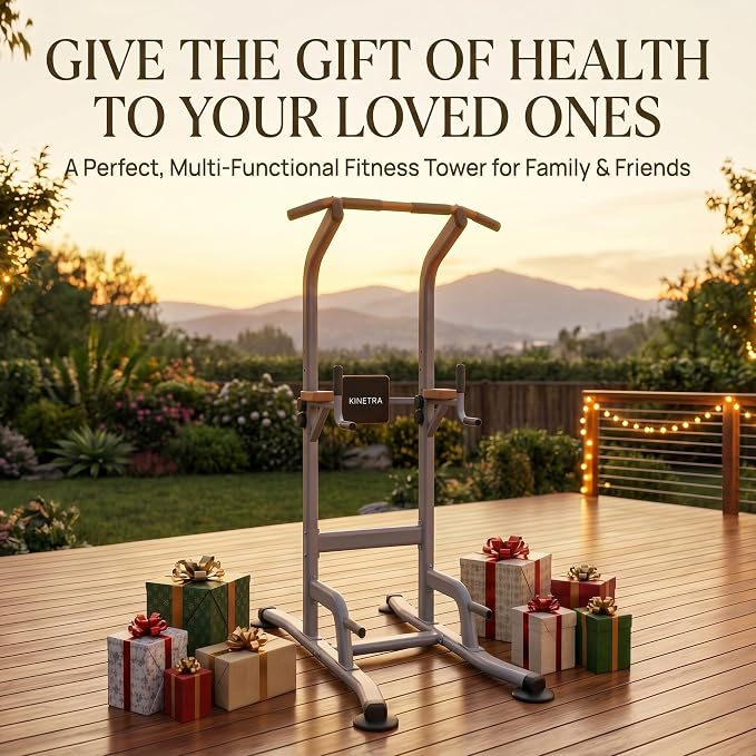 Multi-Function Power Tower Pull Up Bar Station with Pilates Resistance Bands, 450LBS Stable Pull Up Dip Station with Push Up Handles for Home Gym Strength Training Equipment