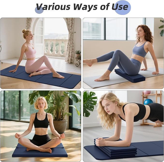 HAHE Foldable Yoga Mat 74"Lx32"Wx1/3"Thick, Folding Exercise Mats | Non-slip Wide Pilates Mats for Home Workout/Travel, Portable Yoga Mat Thick for Yoga/Pilates/Camping/Floor Exercises