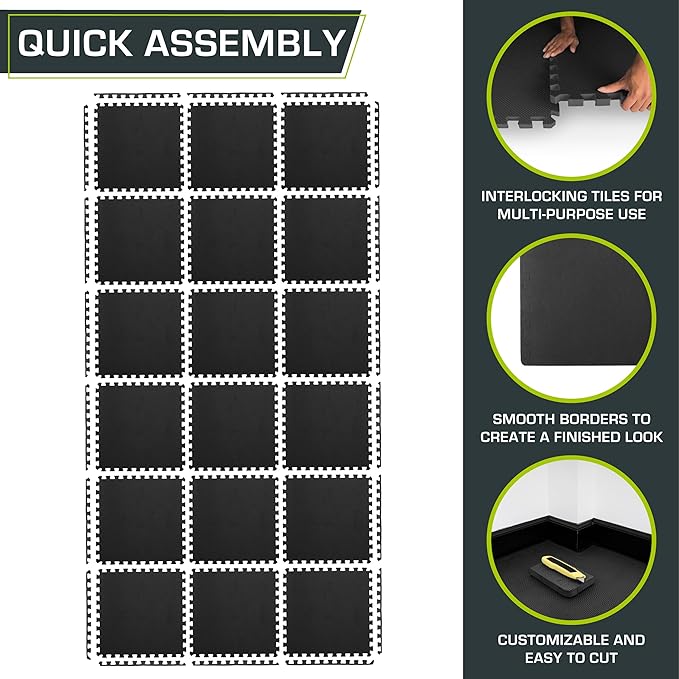 ProsourceFit Weaved Pattern Extra Thick Exercise Puzzle Mat 3/4-inch, EVA Foam Interlocking Tiles for Protective, Cushioned Flooring for Home and Gym Equipment; Black, 72 SQ FT, 18 Tiles