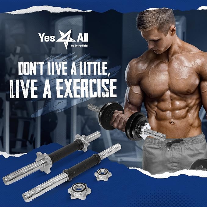 Yes4All Threaded Dumbbell Handles, Adjustable Dumbbell Bar Pair, 14/16/18/24-Inch Sizes, Fits 1" or 1.15" Plates, Non-Slip Grip, Secure Star-Lock Collars