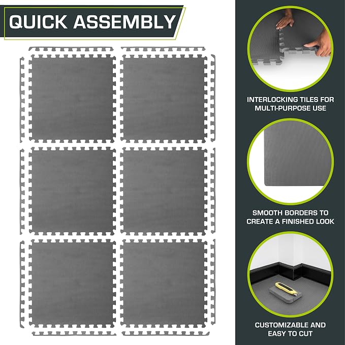 ProsourceFit Weaved Pattern Extra Thick Exercise Puzzle Mat ¾-inch, EVA Foam Interlocking Tiles for Protective, Cushioned Flooring for Home and Gym Equipment; Grey, 24 SQ FT, 6 Tiles