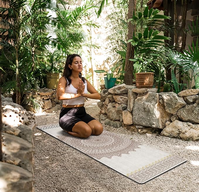 nuveti Printed Travel Yoga Mat 1/16 Inch Thick Non Slip Fitness Workout Mat | with Carrying Bag, Foldable Lightweight Suede & Natural Rubber Yoga Mat for Yoga Pilates and Fitness 72" L x 24" W x 1.5mm