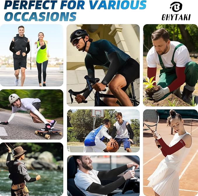 BHYTAKI UV Sun Protection Arm Sleeves, UPF 50 Sports Cooling Arm Compression Sleeves for Men Women Teenager