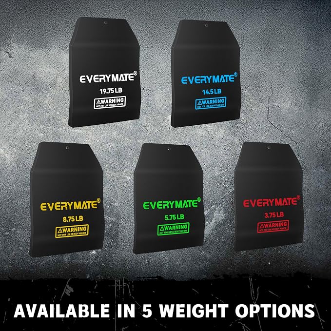 EVERYMATE Tactical Weighted Vest Plates – 3.75/5.75/8.75/14.5/19.75LB Pairs – Insert Weighted Vest Plates- Contoured Ergonomic Fit – WODs, Strength Training, Running, Weight Plates for Vest