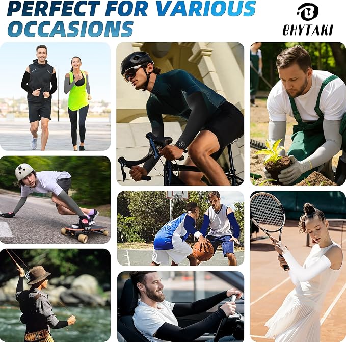 BHYTAKI UV Sun Protection Arm Sleeves, UPF 50 Sports Cooling Arm Compression Sleeves for Men Women Teenager
