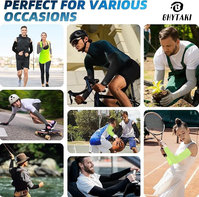 BHYTAKI UV Sun Protection Arm Sleeves, UPF 50 Sports Cooling Arm Compression Sleeves for Men Women Teenager