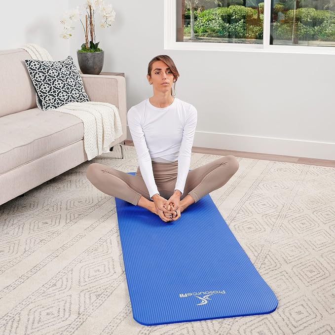 ProsourceFit Extra Thick Yoga and Pilates Mat 1/2” (13mm) or 1" (25mm), 71-inch Long High Density Exercise Mat with Comfort Foam and Carrying Strap